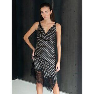 GOLD HAWK Stripe Silk Slip Dress Black Womens Size XS